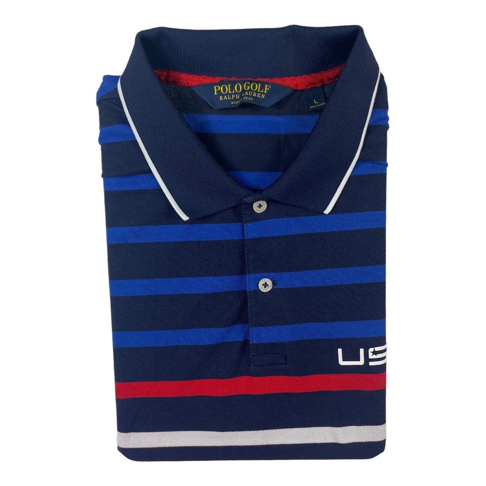 Polo Golf Ralph Lauren Blue Striped Ryder Cup 2016 USA Polo Shirt Mens Large